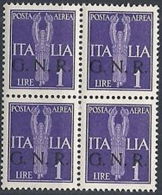 1944 RSI GNR VERONA POSTA AEREA 1 LIRA QUARTINA MNH ** - RSI167 - Luftpost