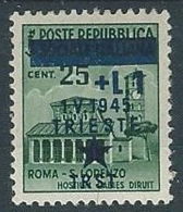 1945 OCCUPAZIONE JUGOSLAVA TRIESTE 1 LIRA SU 25 VARIETà  MH * - RR11897 - Yugoslavian Occ.: Trieste