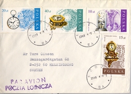 1989 , POLONIA , SOBRE CIRCULADO, CORREO AÉREO , LODZ - HELSINGBORG , RELOJES ANTIGUOS , RELOJERIA - Covers & Documents