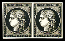 (*) N°3, 20c Noir Sur Chamois Rosé En Paire Horizontale, Nuance Rare. TB (certificats)  Qualité: (*) - 1849-1850 Cérès