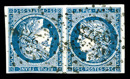 O N°4c, 25c Bleu En Paire Tête-bêche, Oblitération PC, TRES RARE, SUPERBE (signé Calves/Margues/certificats)   Qualité:  - 1849-1850 Cérès