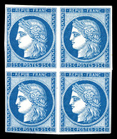** N°4d, 25c Bleu, Impression De 1862 En Bloc De Quatre, Fraîcheur Postale. SUP (certificat)  Qualité: ** - 1849-1850 Ceres