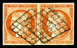 O N°5e, 40c Orange, '4' Retouché (case 147) Tenant à Normal En Paire Horizontale. SUP. R.R. (signé/certificat)  Qualité: - 1849-1850 Cérès