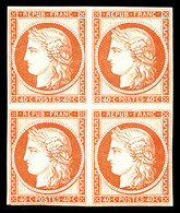 ** N°5g, 40c Orange, Impression De 1862 En Bloc De Quatre, Fraîcheur Postale. SUP (certificat)  Qualité: ** - 1849-1850 Cérès