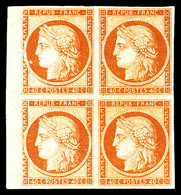 ** N°5A, 40c Orange Foncé En Bloc De Quatre Bord De Feuille Latéral, Magnifique. SUP. R.R. (signé Brun/certificat)  Qual - 1849-1850 Ceres