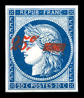 ** N°8A, Non émis, 25c Sur 20c Bleu, Quatre Belles Marges, Fraîcheur Postale. SUPERBE. R.R.R. (certificat)  Qualité: ** - 1849-1850 Ceres