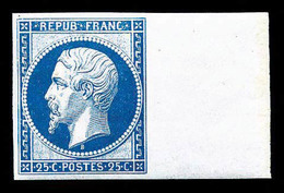 * N°10c, 25c Bleu, Impression De 1862, Grand Bord De Feuille Latéral, Grande Fraîcheur, SUP (certificat)  Qualité: *  Co - 1852 Louis-Napoléon