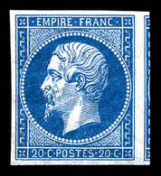 ** N°14A, 20c Bleu Type I, Belles Marges Avec Voisin, Fraîcheur Postale. SUP (certificat)  Qualité: ** - 1853-1860 Napoléon III.