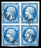 O N°14B, 20c Bleu Type II, Variété 'cassure Dans Le Cadre' Tenant à Normaux En Bd4. R.  Qualité: O - 1853-1860 Napoléon III