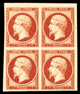** N°18d, 1F Carmin Impression De 1862 En Bloc De Quatre Bord De Feuille (2ex*), Grandes Marges, Fraîcheur Postale, SUPE - 1853-1860 Napoléon III.