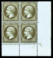 ** N°19b, 1c Mordoré En Bloc De Quatre Coin De Feuille, Fraîcheur Postale, SUPERBE (certificat)   Qualité: ** - 1862 Napoléon III.