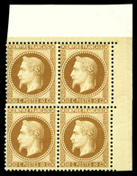 ** N°28Ac, 10c Bistre-brun En Bloc De Quatre Coin De Feuille, Fraîcheur Postale. SUP. R. (signé Calves/certificat)  Qual - 1863-1870 Napoleon III With Laurels