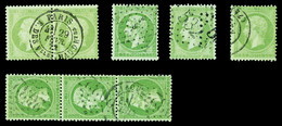 O N°35, 5c Vert-pâle Sur Bleu, Ensemble De 5 Exemplaires Dont Bde De 3 Et Paire. TB/SUP (certificat)  Qualité: O  Cote:  - 1871-1875 Ceres