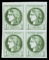 ** N°39A, 1c Olive Report I En Bloc De Quatre, Fraîcheur Postale, SUPERBE (certificat)   Qualité: ** - 1870 Ausgabe Bordeaux