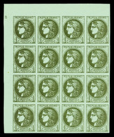 ** N°39C, 1c Olive Report 3, Bloc De 16 Exemplaires Coin De Feuille Avec Petits Chiffres '15' Dans La Marge. SUPERBE. R. - 1870 Ausgabe Bordeaux