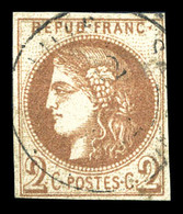 O N°40A, 2c Chocolat Clair, Oblitération Legère. TTB (signé Calves/certificat)  Qualité: O  Cote: 1500 Euros - 1870 Bordeaux Printing