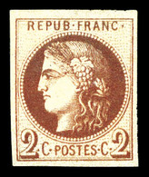 (*) N°40Af, 2c Report 1 Chocolat, Impression Fine De Tours, Infime Pelurage, Nuance Exceptionellement Foncée. R. (certif - 1870 Bordeaux Printing