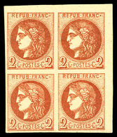 ** N°40B, 2c Brun-rouge En Bloc De Quatre Coin De Feuille (2ex*), Fraîcheur Postale. SUP (certificat)  Qualité: ** - 1870 Ausgabe Bordeaux
