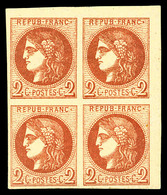 ** N°40B, 2c Brun-rouge En Bloc De Quatre Coin De Feuille (2ex*), Fraîcheur Postale. SUP (certificat)  Qualité: ** - 1870 Emission De Bordeaux