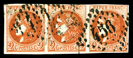 O N°40B, 2c Brun-rouge Report 2, Bande De Trois Horizontale, Jolie Pièce (signé/certificat)  Qualité: O  Cote: 1150 Euro - 1870 Ausgabe Bordeaux