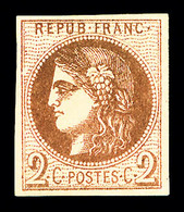 (*) N°40Bc, 2c Chocolat Foncé Report 2, EXCEPTIONNELLE NUANCE, SUP (signé Calves/certificat)   Qualité: (*)  Cote: 6500  - 1870 Ausgabe Bordeaux