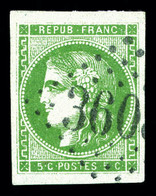 O N°42B, 5c Vert-jaune Rep 2 Obl GC, Belles Marges. SUP (signé Brun/certificat)  Qualité: O - 1870 Ausgabe Bordeaux
