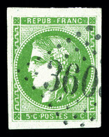 O N°42B, 5c Vert-jaune Rep 2 Obl GC, Belles Marges. SUP (signé Brun/certificat)  Qualité: O - 1870 Uitgave Van Bordeaux