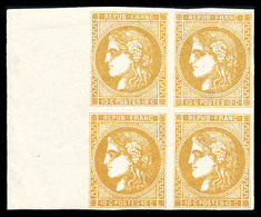 ** N°43B, 10c Bistre-jaune En Bloc De Quatre Bord De Feuille Latéral Gauche (2ex*), Fraîcheur Postale. SUPERBE. R.R. (si - 1870 Bordeaux Printing