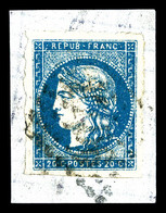 O N°44Ba, 20c Bleu Foncé Avec Quatre Grandes Marges Sur Son Support. SUP (certificat)  Qualité: O - 1870 Bordeaux Printing