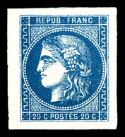 * N°46B, 20c Bleu, Grandes Marges, Pièce Choisie. SUP. R.R. (signé Calves/certificat)  Qualité: * - 1870 Bordeaux Printing