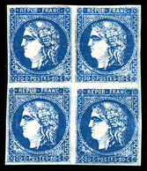 ** N°46, 20c Bleu, Faux De Marseille En Bloc De Quatre (1ex*). TB. R. (certificat)  Qualité: ** - 1870 Bordeaux Printing