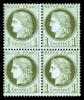 ** N°50, 1c Vert-olive En Bloc De Quatre, Fraîcheur Postale. SUP (certificat)  Qualité: ** - 1871-1875 Ceres