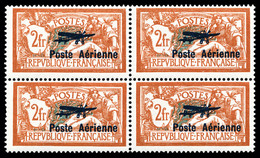 ** N°1a, 2F Orange Et Vert-bleu, Coin De L'écusson Cassé Tenant à Normaux En Bloc De Quatre, Fraîcheur Postale, RARE ET  - 1927-1959 Mint/hinged