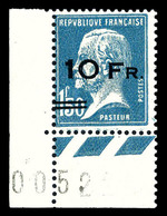 ** N°4, Pasteur Surchargé à Bord Du Paquebot 'ILE DE FRANCE' 10F Sur 1,50F Bleu Coin De Feuille Numéroté, Exceptionnelle - 1927-1959 Ungebraucht