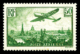 ** N°14, Avion Survolant Paris, 50F Vert-jaune, SUP (certificat)  Qualité: **  Cote: 2000 Euros - 1927-1959 Mint/hinged