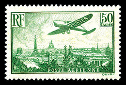 ** N°14, Avion Survolant Paris, 50F Vert-jaune, Infime Froissure De Gomme, TB (certificat)  Qualité: **  Cote: 2000 Euro - 1927-1959 Ungebraucht