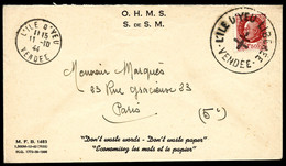 O N°4, ILE D'YEU: 1f 50 Brun Rouge Sur Lettre Du 11 Oct 44 Pour Paris. TTB  Qualité: O  Cote: 350 Euros - Liberation