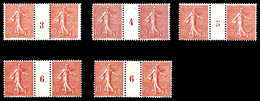 ** N°129, (cote Maury), Semeuse 10c Rose: 5 Paires Millésimées, 1903, 1904 Type 2, 1905 Et 1906 Rose Et Rose Foncé, TTB  - Millésime