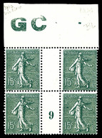 ** N°130, 15c Vert-gris: Bd4 Millésime '9' Avec Manchette 'GC' Papier Blanc, TB  Qualité: **  Cote: 150 Euros - Millésime