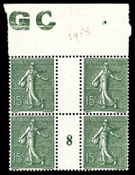 ** N°130, 15c Vert-gris: Bd4 Millésime '8' Avec Manchette 'GC' Papier Chamois, TB  Qualité: **  Cote: 120 Euros - Millésime