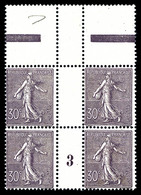 ** N°133a, 30c Violet Foncé En Bloc De Quatre Haut De Feuille Millésime '3', Grande Fraîcheur, TB (certificat)  Qualité: - Millésime