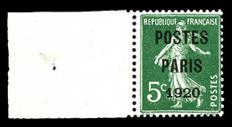 ** N°24, 5c Vert Surchargé 'POSTE PARIS 1920' Bdf Latéral, Fraîcheur Postale, SUP (certificat)  Qualité: **  Cote: 850 E - 1893-1947