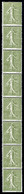 ** N°3, Semeuse Lignée 15c Vert-gris, Bande Verticale De 8 Exemplaires. R.R. SUP (certificat)  Qualité: **  Cote: 1650 E - Coil Stamps