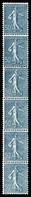 ** N°7, Semeuse, 50c Bleu (N°161) En Bande De Six Verticale, SUP (certificat)  Qualité: **  Cote: 525 Euros - Coil Stamps