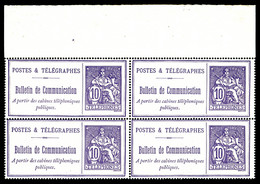 (*) N°22, 10c Violet En Bloc De Quatre Bdf. TB  Qualité: (*)  Cote: 380 Euros - Telegraph And Telephone