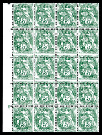 ** N°111, 5c Blanc, Piquage à Cheval Sur 15 Exemplaires Tenant 10ex Normaux En Bloc De 20 Exemplaires. SUP (certificat)  - Unused Stamps