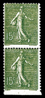 ** N°130, 15c Semeuse, Dentelé Sur 3 Cotés Tenant à Normal. SUP (certificat)  Qualité: ** - Unused Stamps