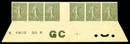 ** N°130g, 15c Vert-gris NON DENTELE En Bande De 6 Bas De Feuille Avec Numéro, Croix De Repère Et Manchette 'GC', RARE E - Unused Stamps