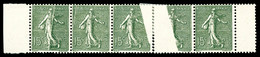 * N°130, 15c Semeuse, Impression Partielle Sur Deux Timbres. SUP (signé Brun/certificat)  Qualité: * - Unused Stamps