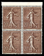 ** N°131c, (N° Maury), 20c CHOCOLAT (1906) En Bloc De Quatre Haut De Feuille, Fraîcheur Postale, TRÈS BON CENTRAGE, SUP  - Unused Stamps